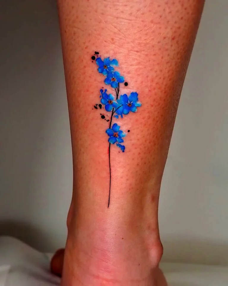 Blue Watercolor Blossom Tattoo