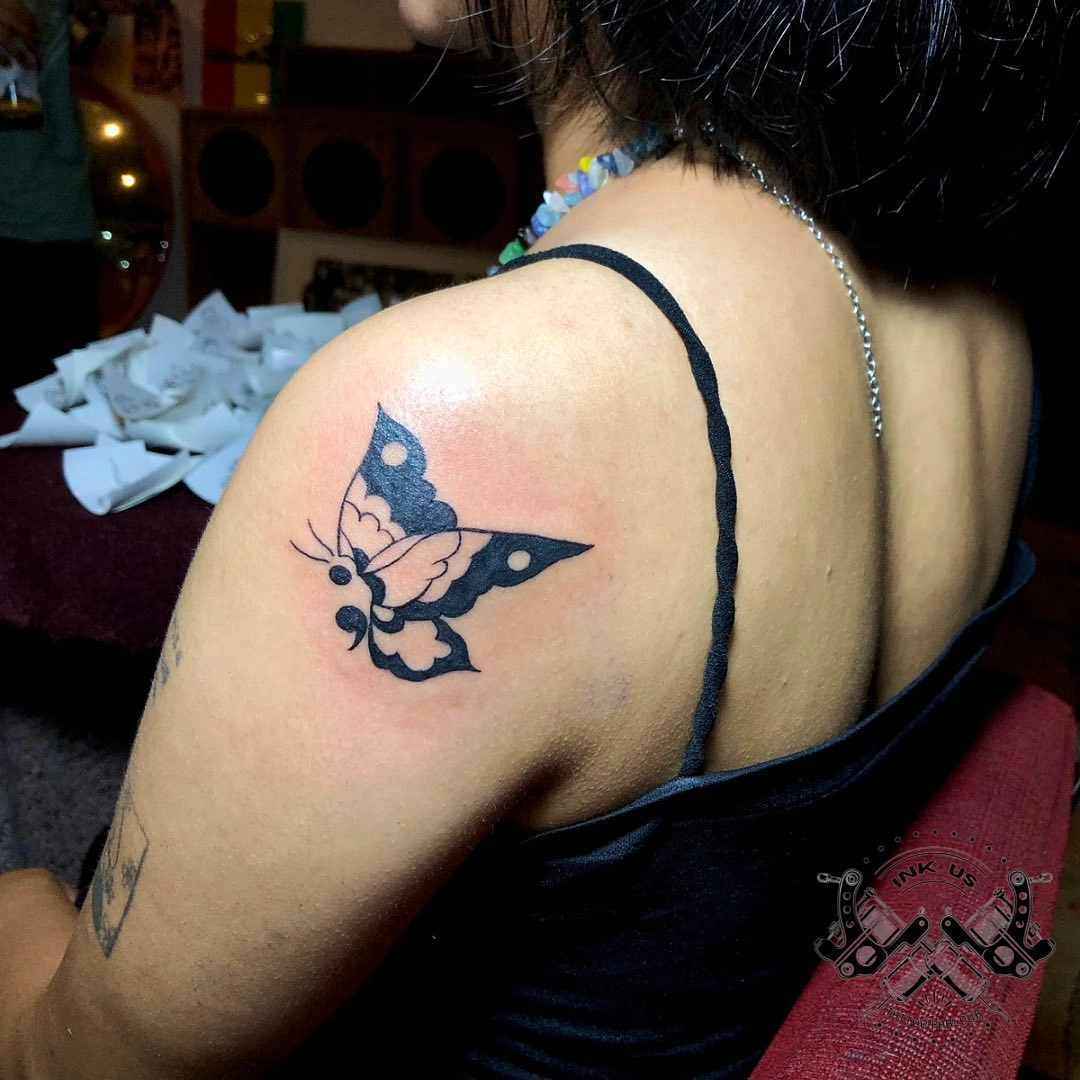 Butterfly Semicolon Symbol Tattoo