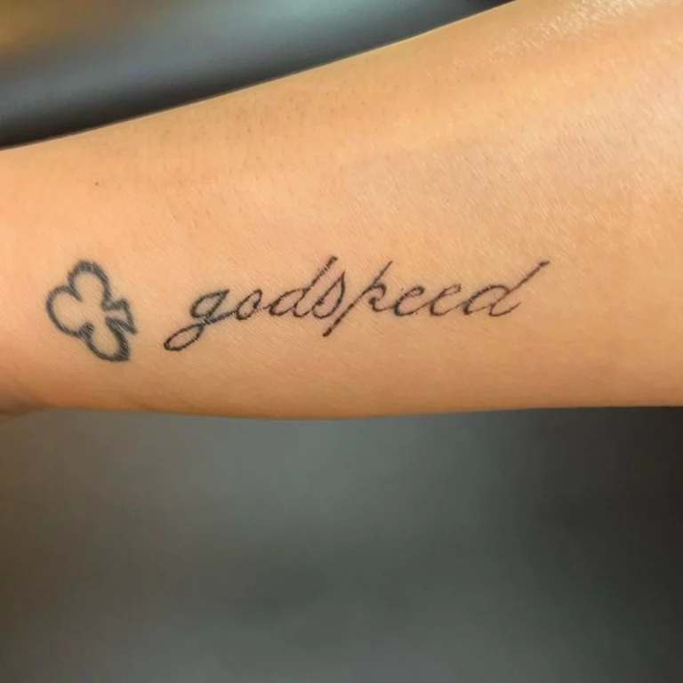 Clover Godspeed Script Tattoo