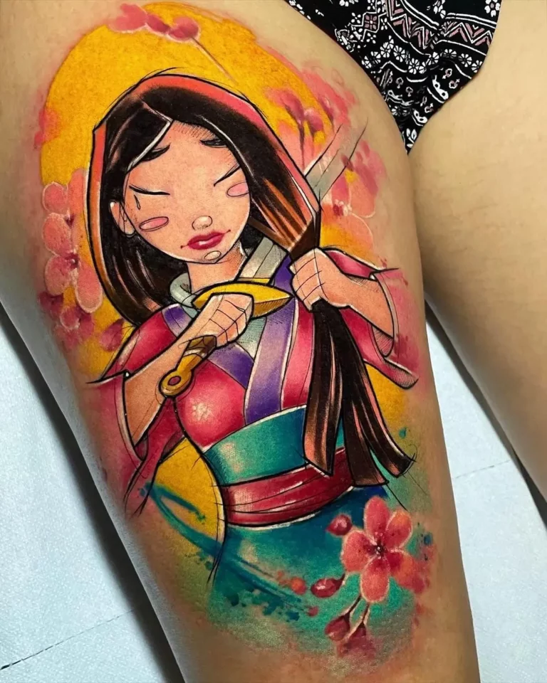 Colorful Watercolor Geisha Tattoo
