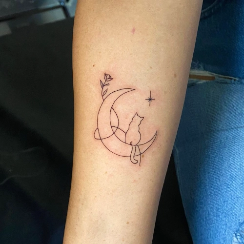 Crescent Cat Dreamcatcher Tattoo