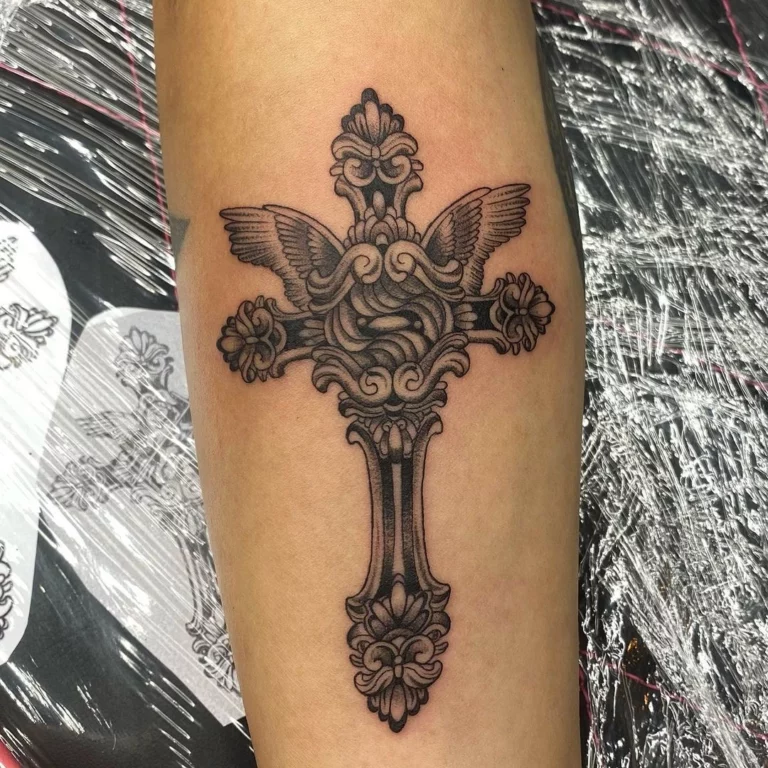 Floral Cross Dove Tattoo