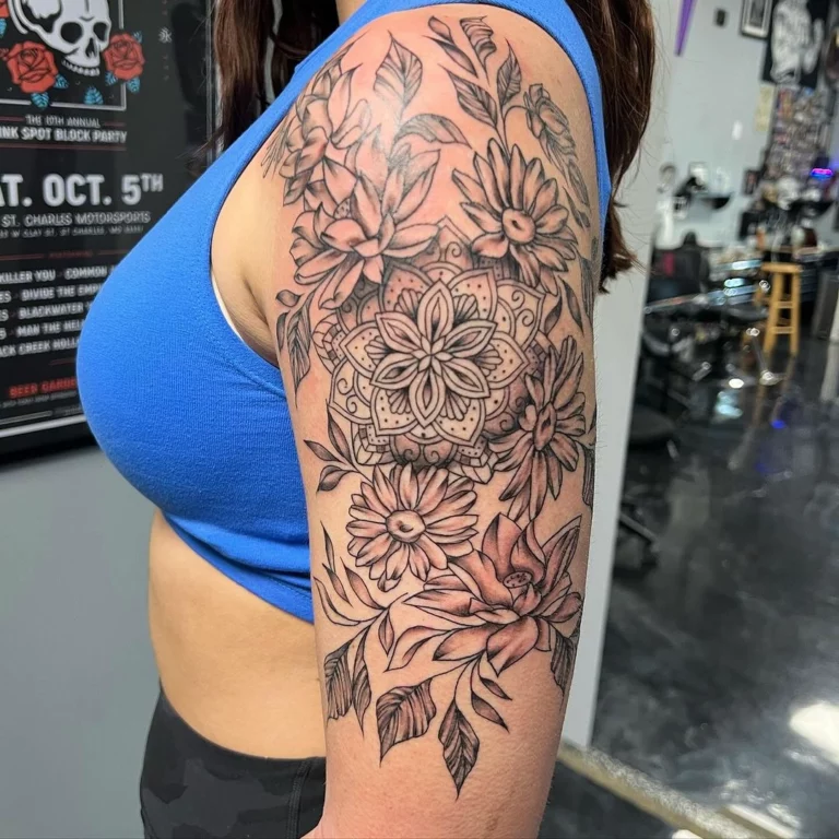 Floral Mandala Shoulder Tattoo