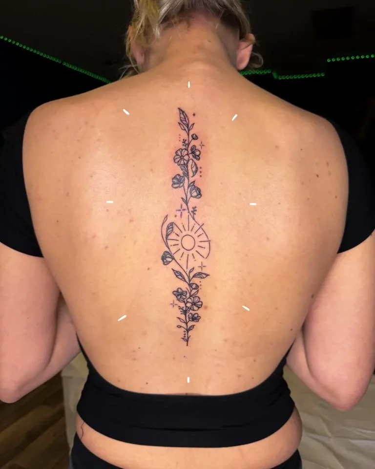 Floral Spine Chakra Tattoo