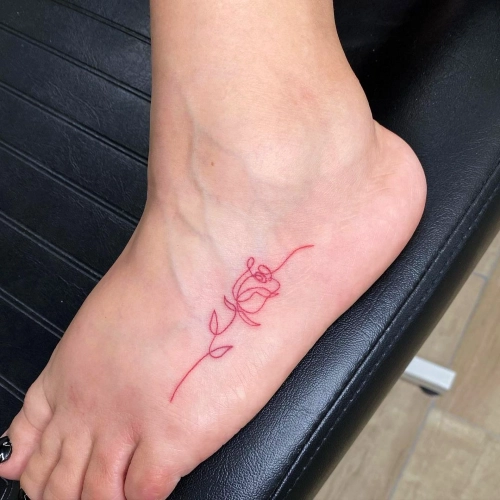 Minimalist Red Rose Ankle Tattoo