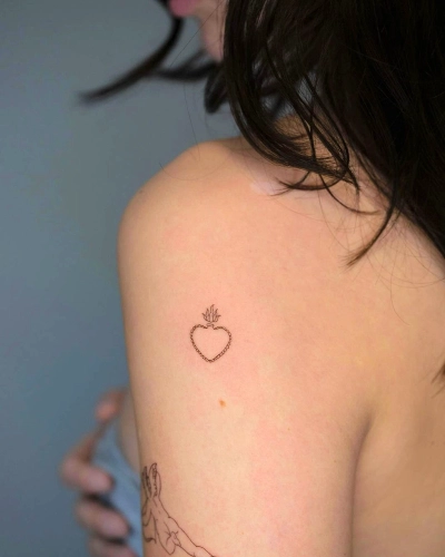 Minimalist Strawberry Heart Tattoo