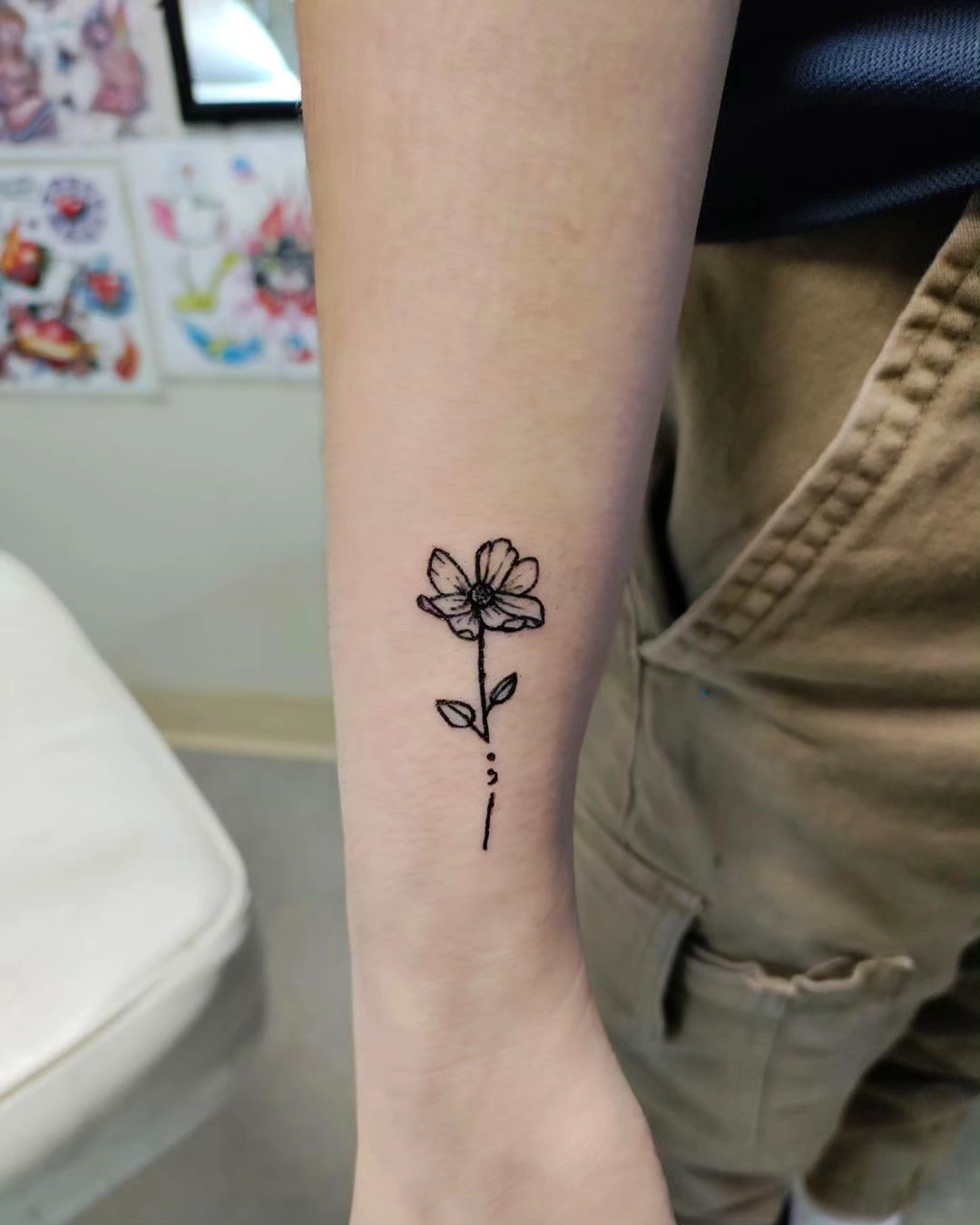semicolon blossom strength tattoo