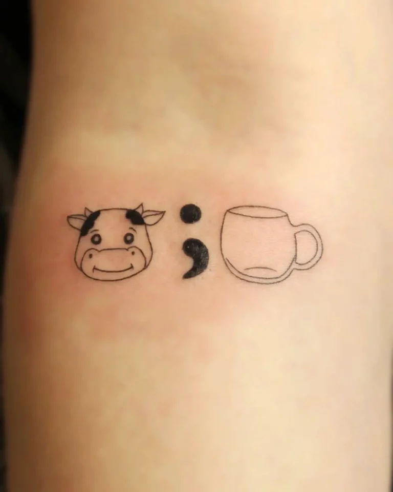 Semicolon Cow and Coffee Tattoo