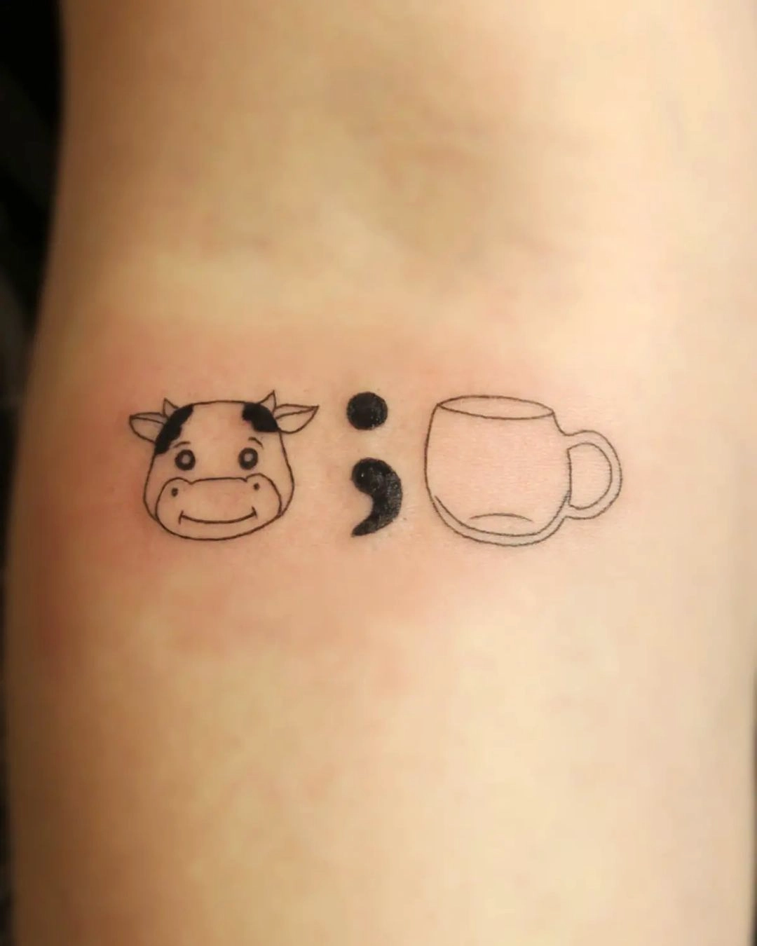 semicolon cow and coffee tattoo