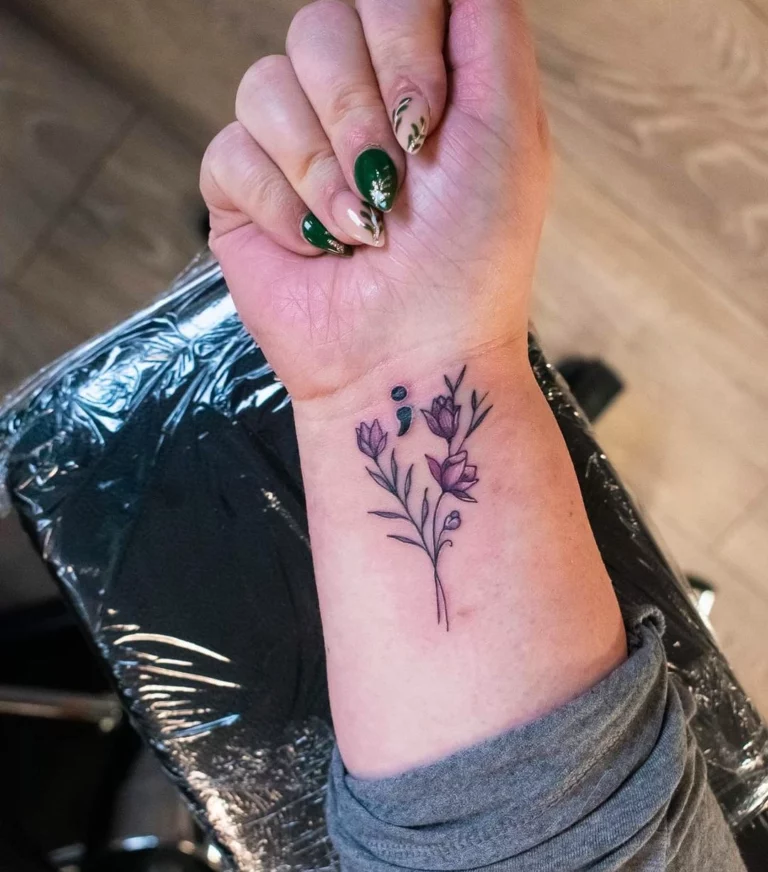 Semicolon Floral Strength Tattoo
