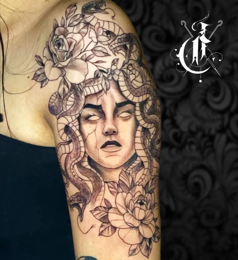 Serpentine Medusa Floral Tattoo