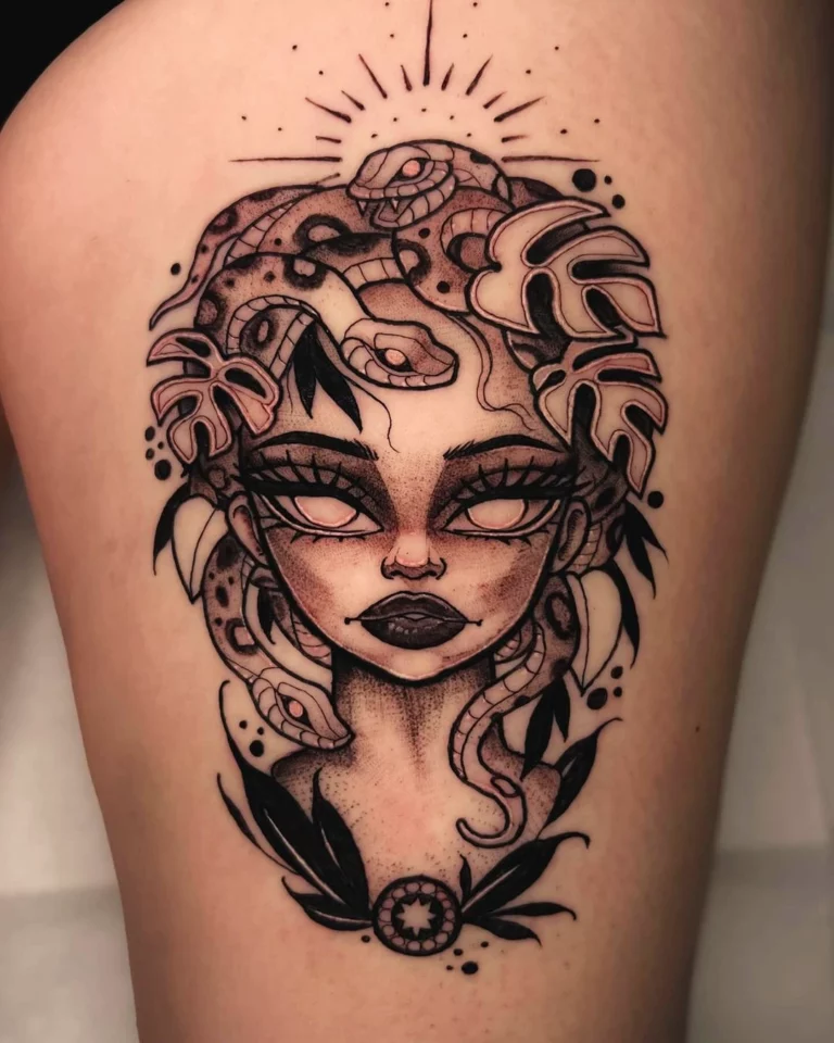 Serpentine Medusa Sun Tattoo