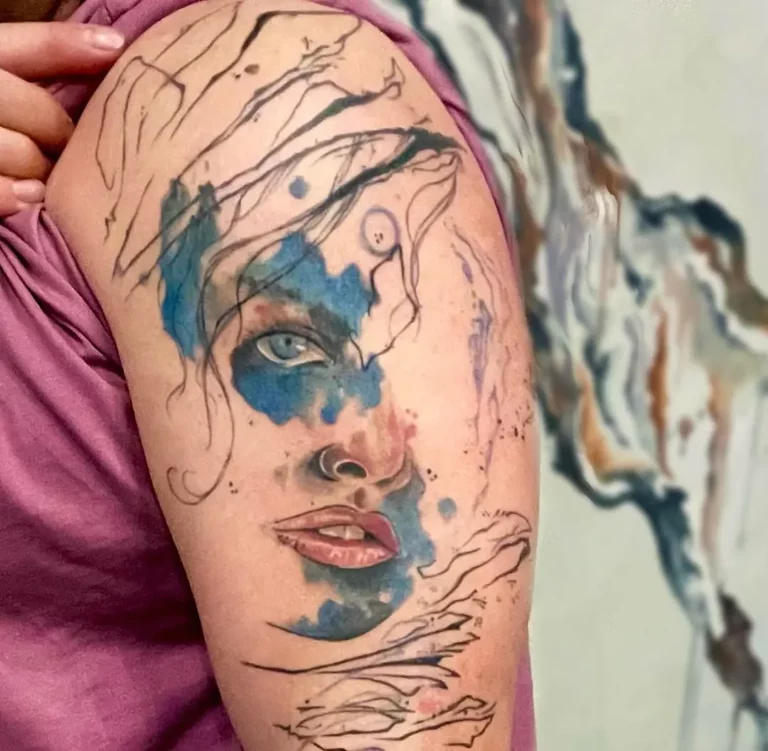 Surreal Watercolor Face Tattoo