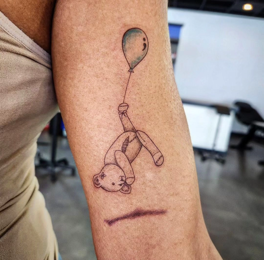 teddy bear balloon semicolon tattoo