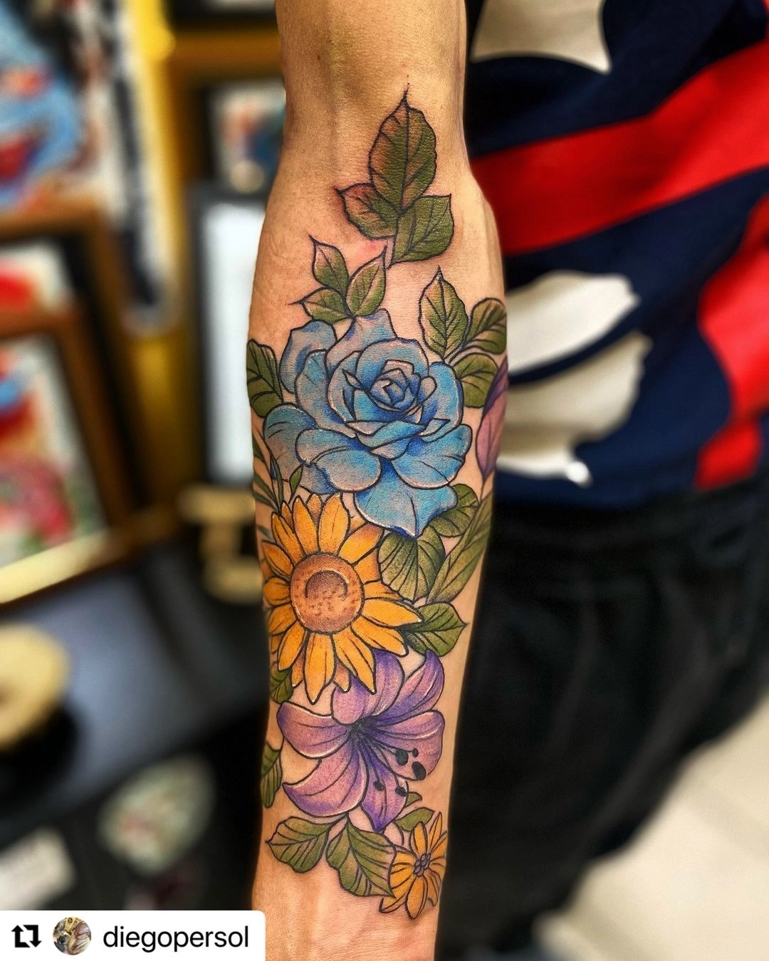 Vibrant Floral Bouquet Tattoo