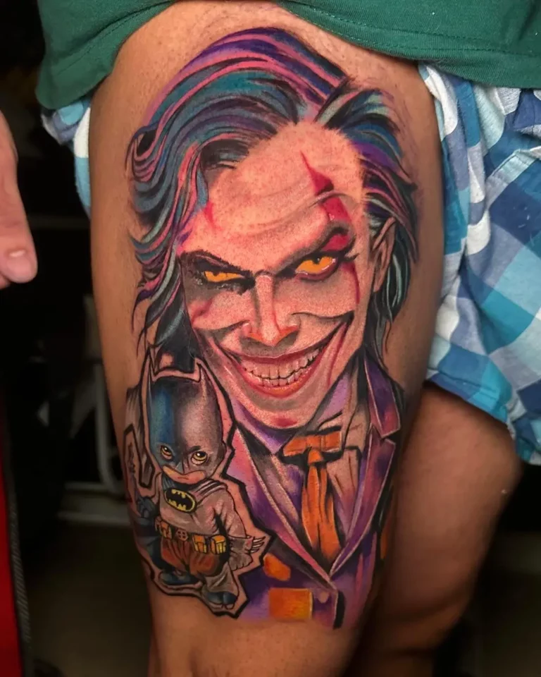 Vibrant Joker Watercolor Tattoo