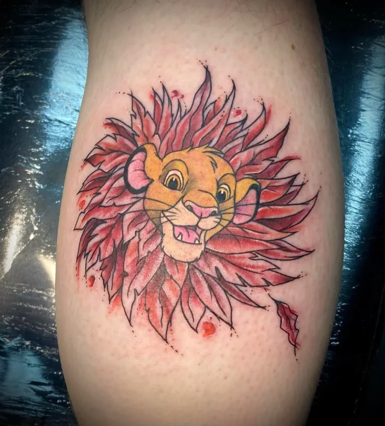 Vibrant Watercolor Lion Tattoo