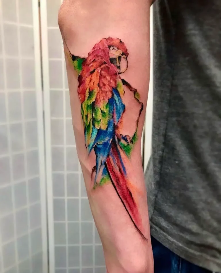 Vibrant Watercolor Parrot Tattoo