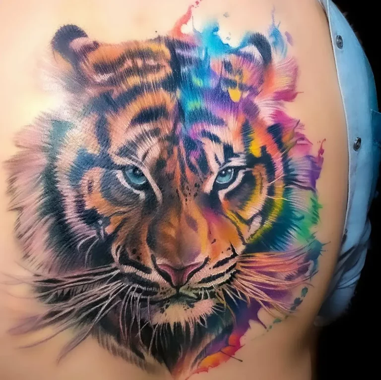 Vibrant Watercolor Tiger Tattoo