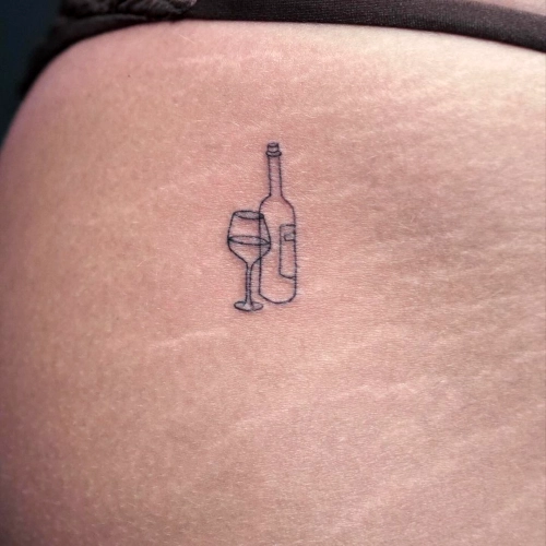 wine bottle and glass tattoo