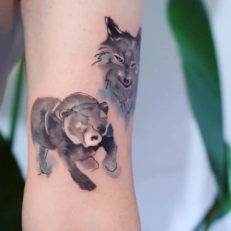 Wolf and Bear Watercolor Tattoo